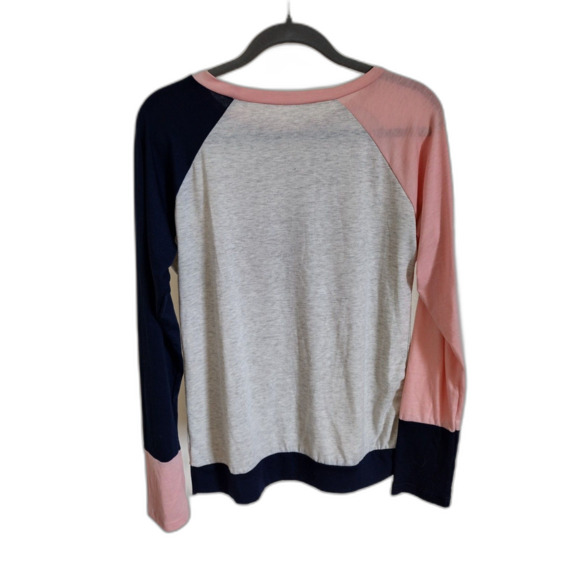 Pink Black Gray Color Block Long Sleeve Crewneck T-Shirt Sz XL - Picture 2 of 4